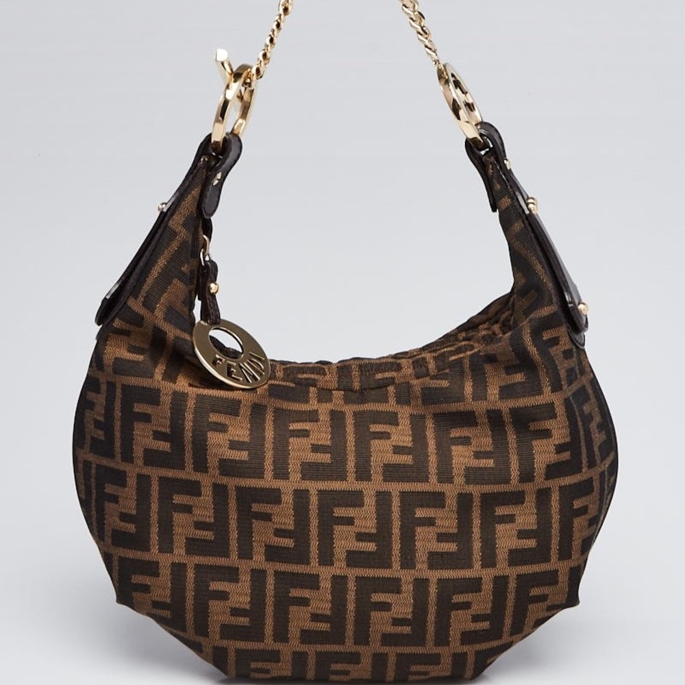 FENDI
Tobacco Zucca Canvas Chef Chain Mini Hobo Bag